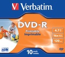 10X VERBATIM DVD-R 4.7GB 16X PRINTABLE