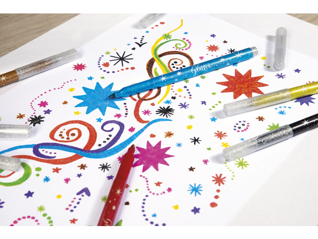 Viltstiften Eberhard Faber Glitter, assorti etui à 8st. uitwasbaar