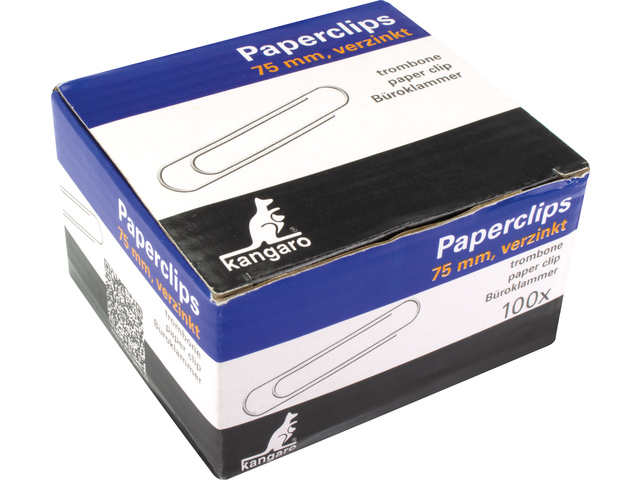 Paperclips Kangaro 75mm Rond Verzinkt, Doos 100 Stuks