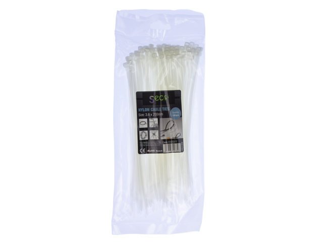 Kabelbinder Seco kleurloos 3.6mm x 140mm. 10x100st