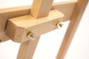 Atelier ezel Kangro voor doeken van 4,9 cm dik. Beukenhout. Tray 56x5cm. Ezel 61x151x90cm (b/h/d)