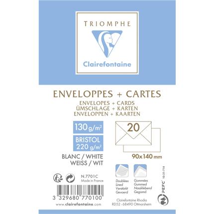 Set 20 Enveloppen gegomd 90x140 + 20 Kaarten - Wit