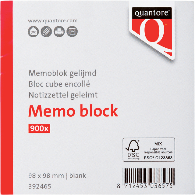 MEMO-BLOK 900BL 9X9 WIT KOPGELIJMD