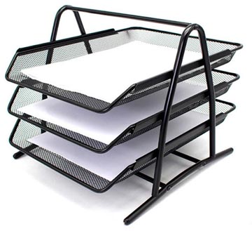 3 Brievenbakjes Q-Connect, Mesh Metaal, Ft A4, Zwart