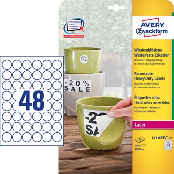 ZWECK.960ETIKET A4/48 ROND 30MM WEERSBESTENDIG