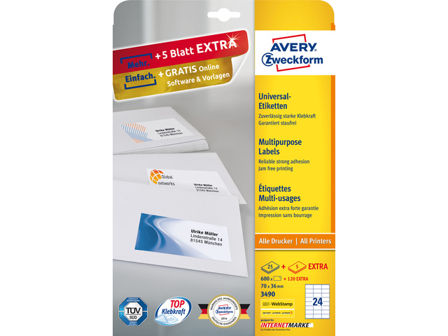 ZWECK.ETIK.70X36MM INKJET-LASER-KOPIE