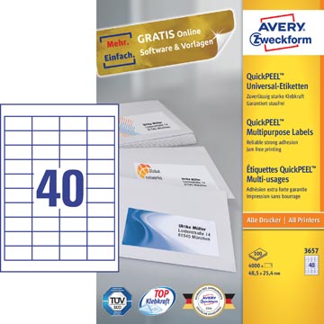 ZWECK ETIKETTEN INKJET-LASER-KOPIE (48.5X25.4MM)