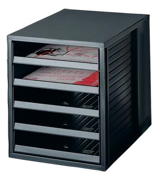 Han ladenblok met open laden, zwart