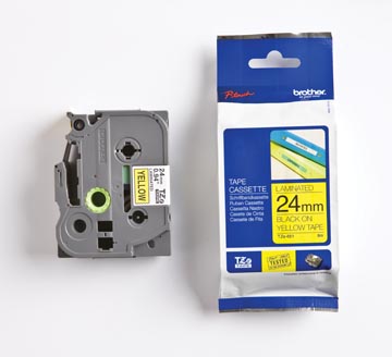 TZE651 BROTHER PT Labeltape 24mm geel zwart 8 meter gelamineerd