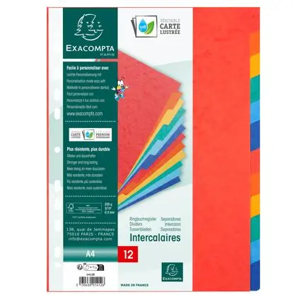 Tabbladen In Glanskarton 225G - 12 Tabs - A4 - Geassorteerde Kleuren