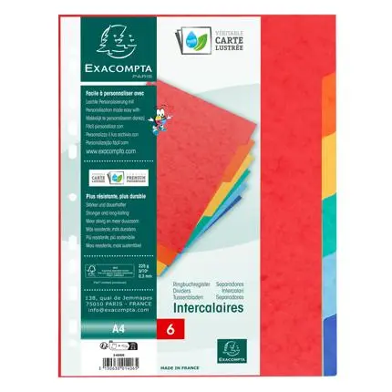 Tabbladen In Glanskarton 225G - 6 Tabs - A4 - Geassorteerde Kleuren