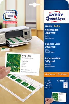 Avery Visitekaarten Quick&Clean 200 G/M², 250 Kaartjes