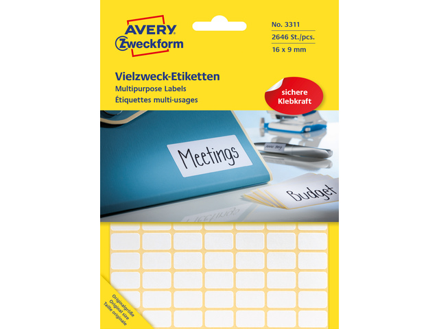 Zweckform etiketten, 16 x 9 mm, 2646st, wit