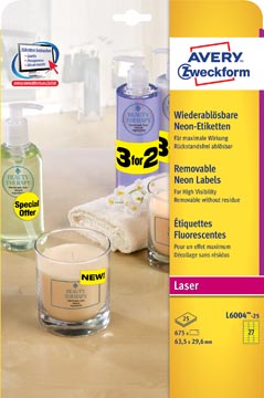Zweck Etiketten Neon (63.5X29.6Mm, Geel)
