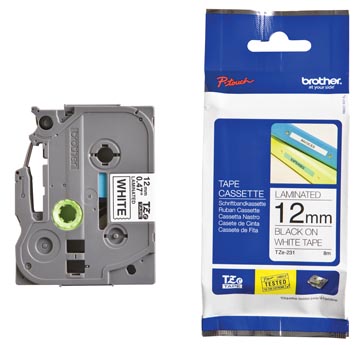 Brother Tze Tape Voor P-Touch 12 Mm, Zwart Op Wit