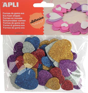 FOAM GLITTER HART 5 KLEUREN 50STUKS