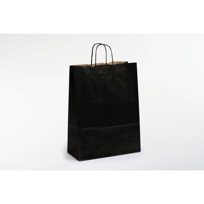 Kraftzak 100Gr (32+14X42Cm, Zwart, Gelijnd, gedraaide handgrepen, 50 stuks)