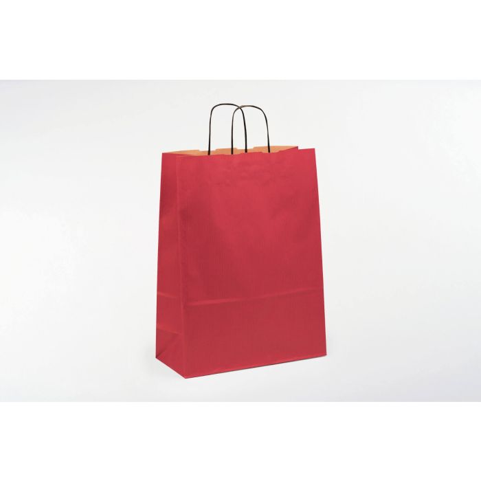 Kraftzak 80Gr (19+8X21Cm, Rood, gelijnd, gedraaide handgrepen, 50 stuks)