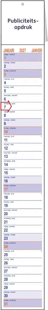 Strookkalender 80x500mm wit/blauw smal