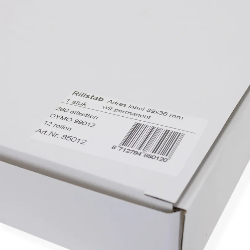 Dymo 99012/S0722400 compatible lables, 89x36 12 mm, wit, permanent, 260 per rol, 12 rollen