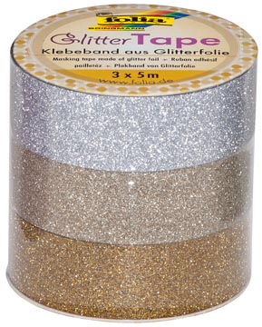 Glittertape Zilver/Goud/Lichtgoud 3X5M