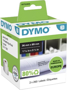 Dymo Etiketten Labelwriter Ft 89 X 36 Mm, Wit (2X260 Etiketten)