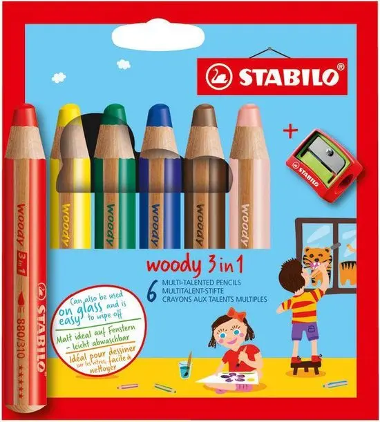 Kleurpotloden Woody 6 St Kartonnen Doos + Slijper