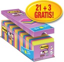 Post-It Super Sticky Notes, 90 Vel, Ft 76 X 76 Mm, Geassorteerde Kleuren, Pak Van 21 Blokken + 3 Gratis