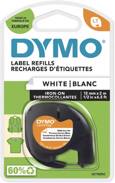Dymo LetraTag opstrijkbare tape zwart op wit 12mm