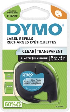 DYMO LETRATAG TAPE ZWART OP TRANSPARANT