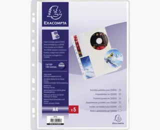 Exacompta zakje met geperforeerde 5 tassen met klep, PVC 4CD/DVD
