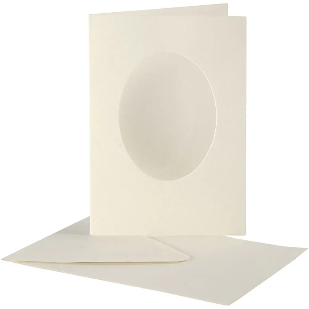 Dubbele Blanco Passe-Partout Kaarten, Ovaal, 10.5X15Cm, Met Envelop.