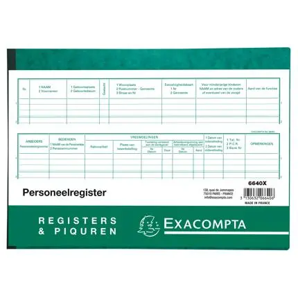 Speciaal Register Arbeidswetgeving - Personeelsregister 21X29,7Cm - 99 Inschrijvingen - 80 Blad - Nederlandstalig