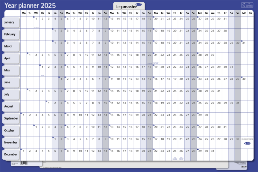 Jaarplanner 2027 maanden horizontaal