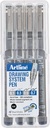 DRAWING PEN, 4 stuks, zwart, 1/3/5/7
