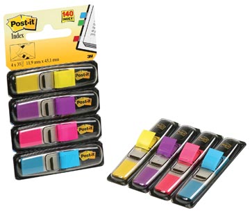 Post-It Index Smal, 4 X 35 Tabs, Geel, Paars, Roze En Helderblauw