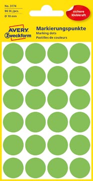 Etiket Avery Zweckform 3174 Rond Ø18mm groen 96 Stuks