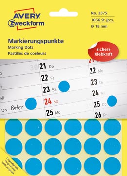 Zweckform etiketten rond, 18mm, blauw, 1056st,