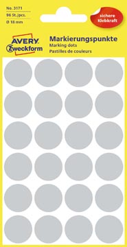 Etiketten Avery Zweckform 4vel dia 18mm rond grijs /96 etiketten