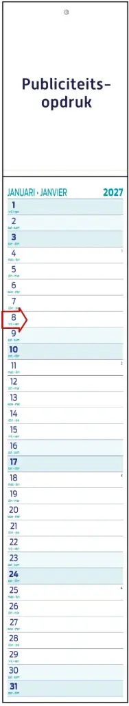 Strookkalender 115x500mm wit/groen breed