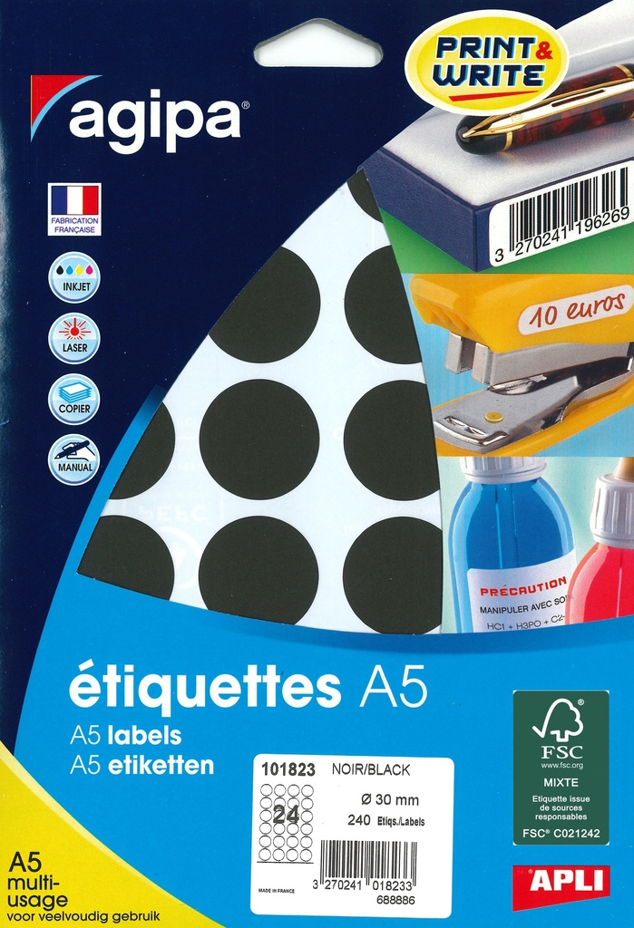 240 ronde etiketten dia 30mm (zwart)