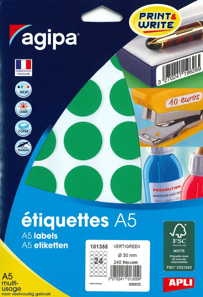 240 ronde etiketten dia 30mm (groen)