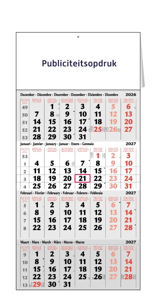 Viermaandkalender grijs 30x49cm