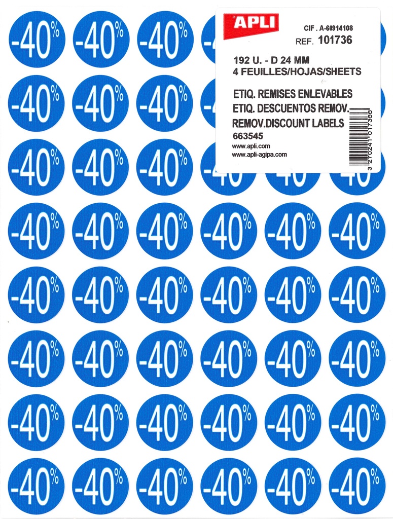 AFNEEMBARE KORTINGSETIKETTEN (-40%)