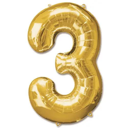 Folie Ballon Cijfer ’3’ Goud (92Cm)