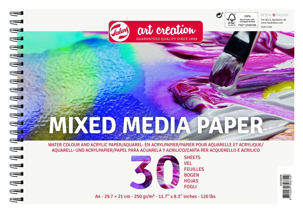 Talens Art Creation Mixed Media Papier A4 250G 30 Vellen