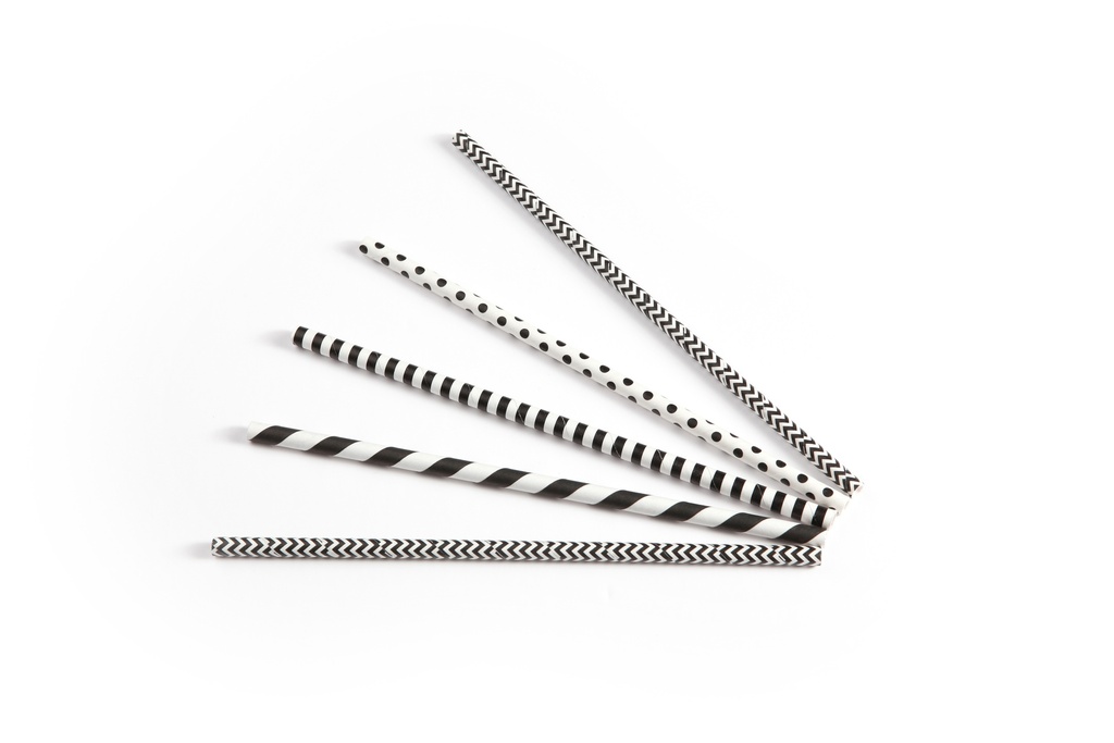 DRINKRIETJE papier (FSC®) zwart/wit assorti ø 6 mm / 20cm zak à 200