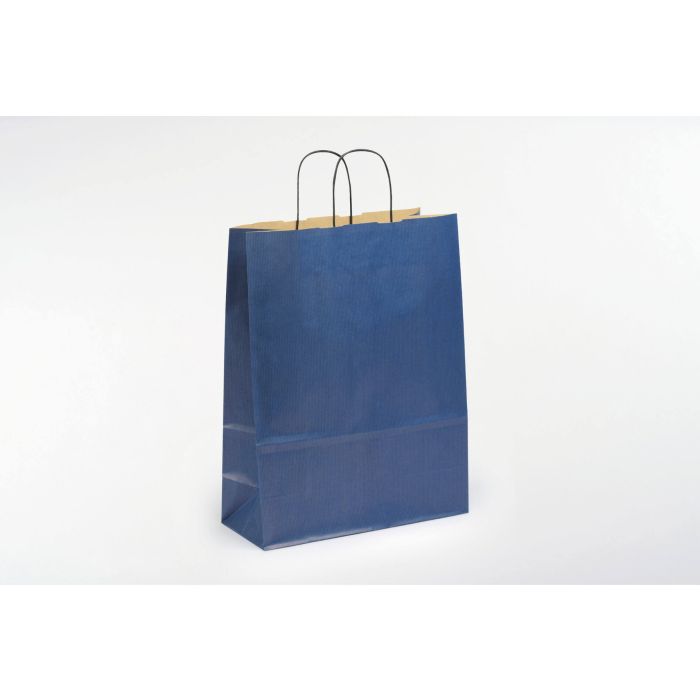Kraftzak 100Gr (24+11X31Cm, Donkerblauw, Gelijnd, gedraaide handgrepen, 50 stuks)