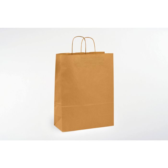 Kraftzak 100Gr (32+14X42Cm, Kraft, Gelijnd, gedraaide handgrepen, 50 stuks)