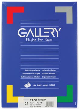 Gallery Witte Etiketten Ft 70 X 38 Mm (B X H), Rechte Hoeken, Doos Van 2.100 Etiketten